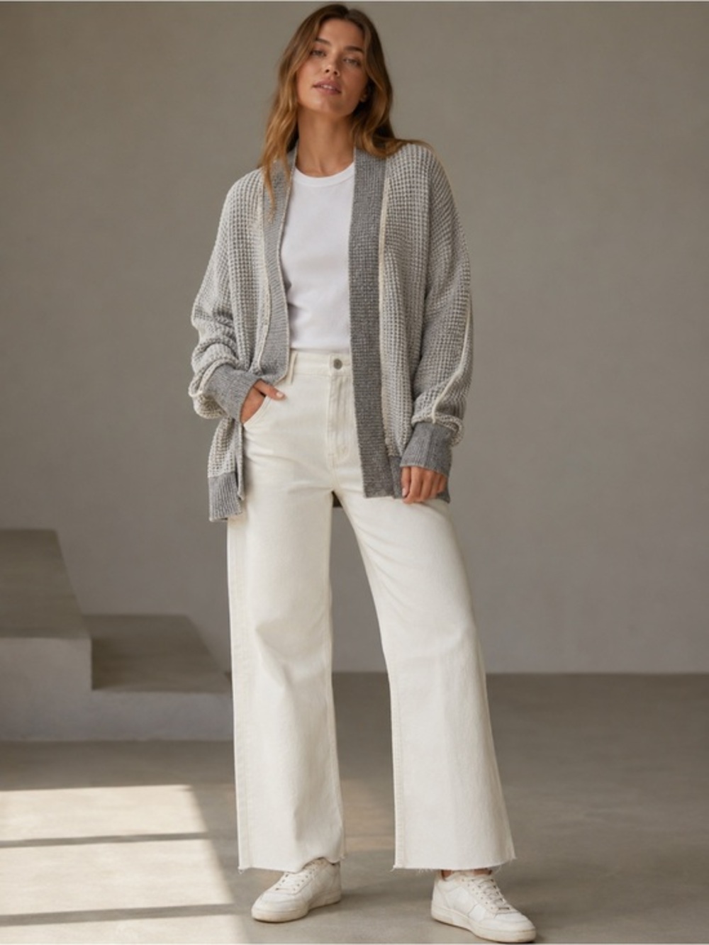 Sleeping on snow anthropology cream waffle wool sweater